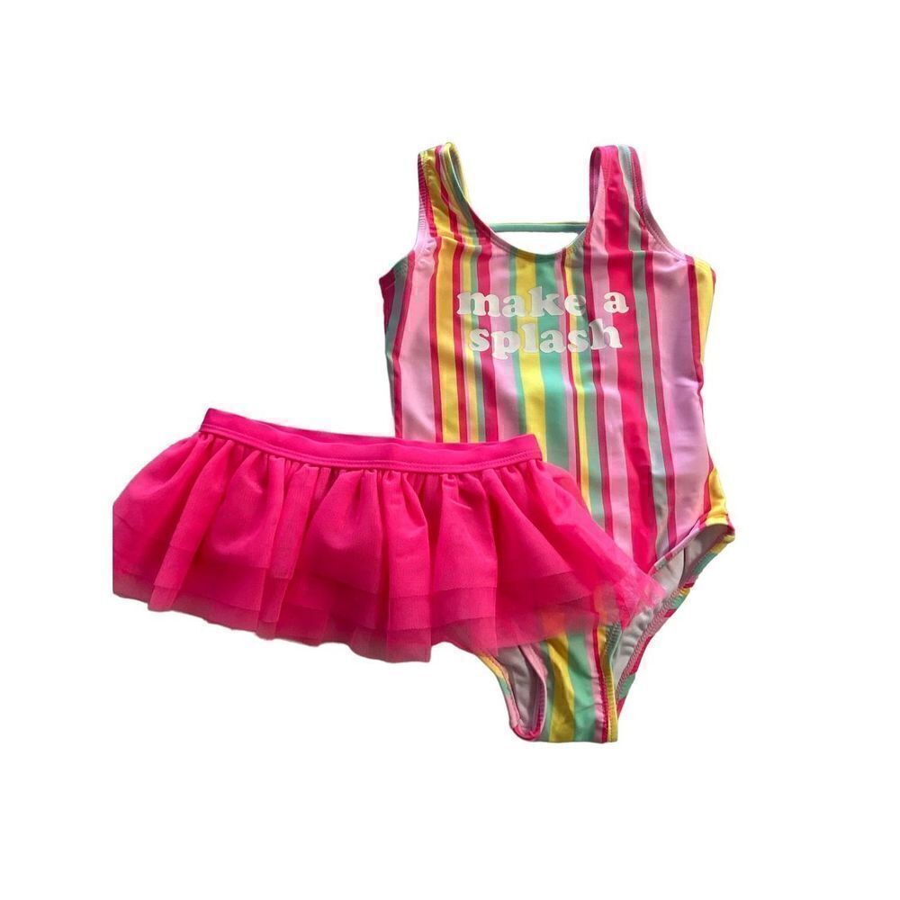 PINK FLAMINGO Size 5 Little Girls Striped Tutu Skirt Swimsuit